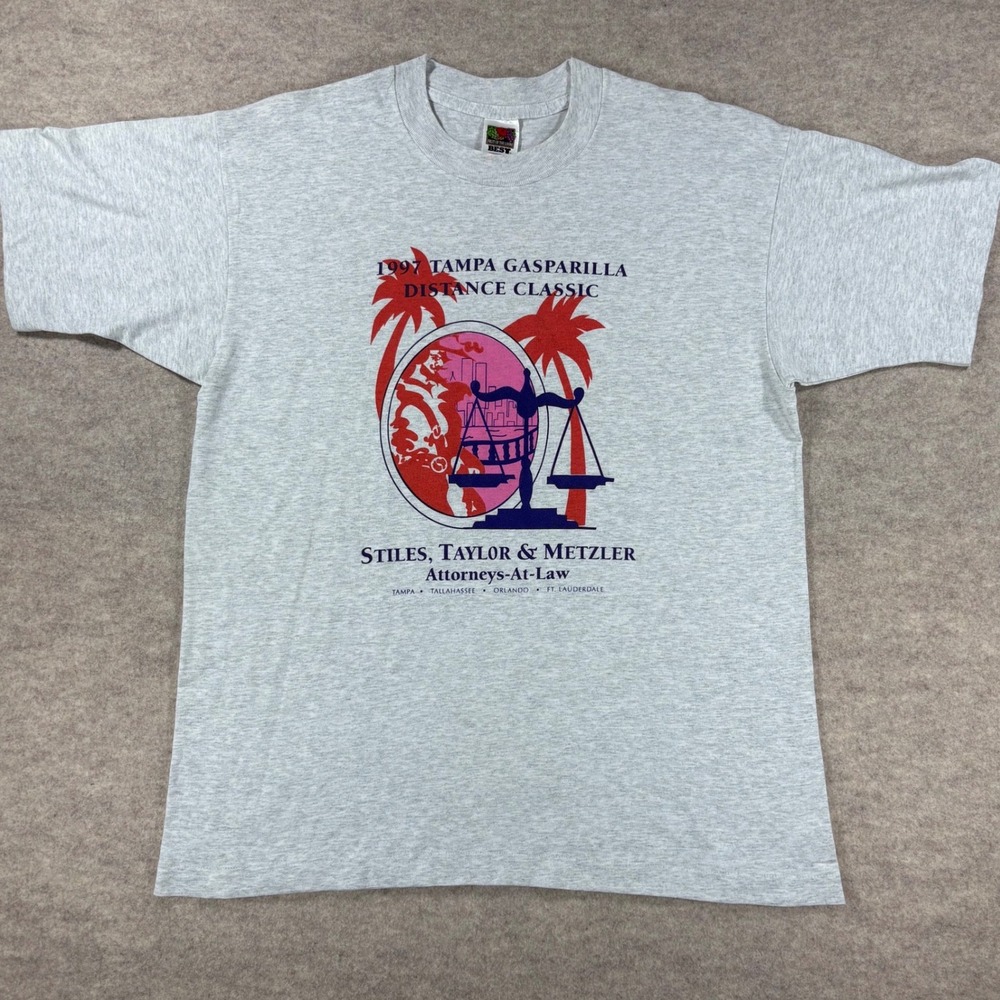 Vintage 1997 Tampa Attorney Shirt w/ Buccaneers Logo Gray Fruit of the Loom L